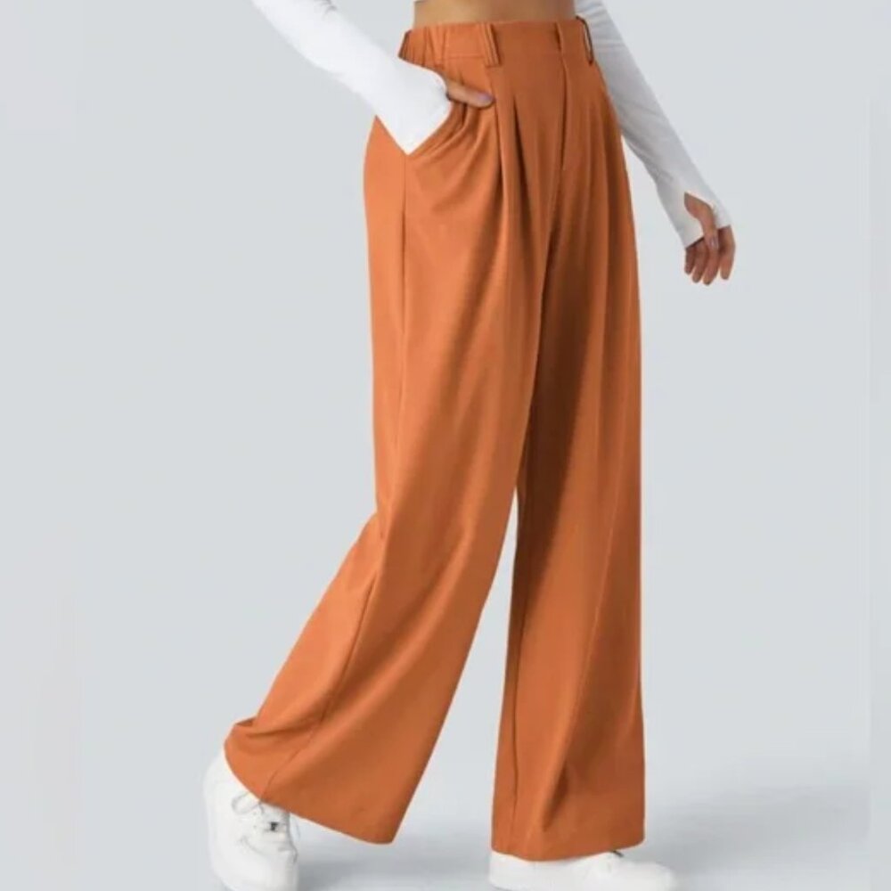 HALARA NWT Flex Orange High Waist Wide Leg Waffle Knit Pants Women’s size L